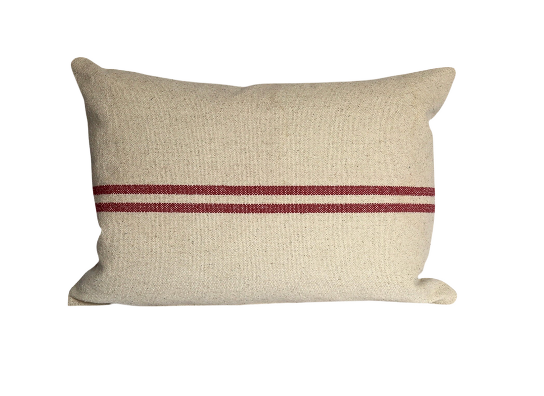 Rustic Red Stripe Grainsack Oblong Cushion