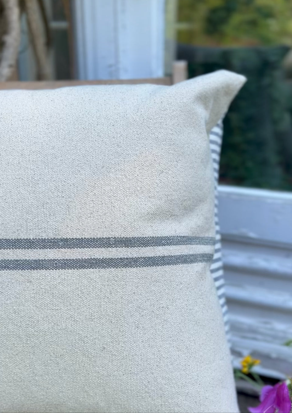 Rustic Grey Stripe Grainsack Cushion