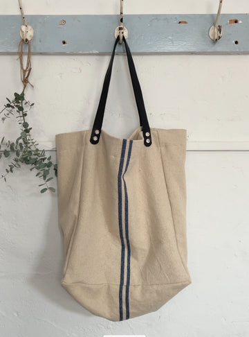 Large Rustic Blue Stripe Grainsack Tote Bag