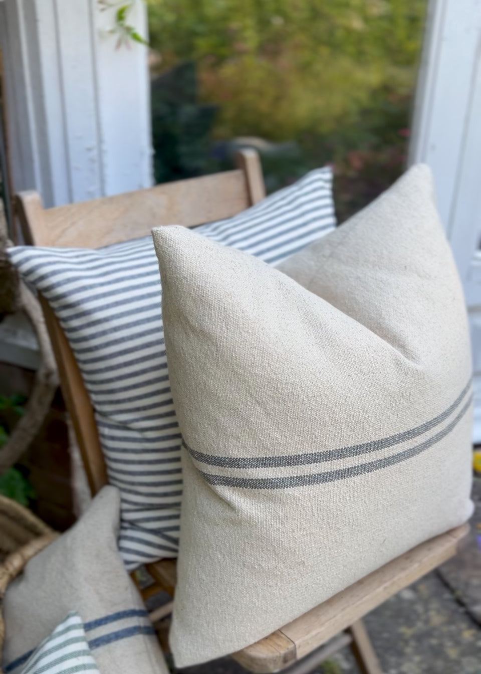 Rustic Grey Stripe Grainsack Cushion