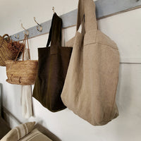 French Oversized Slubby Linen Tote Bag - Moss