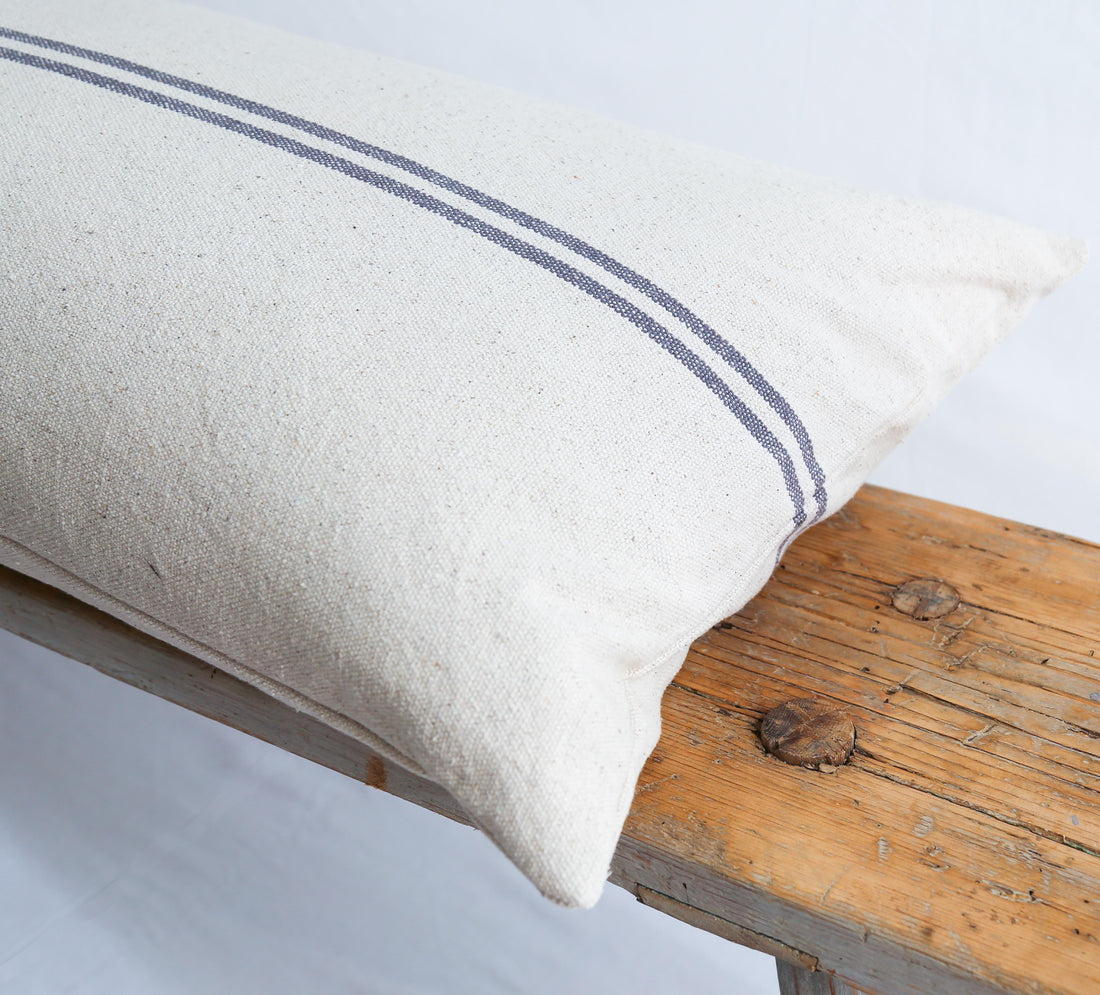 Rustic Grey Stripe Grainsack Bench Cushion