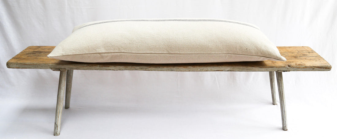 Rustic Grey Stripe Grainsack Bench Cushion