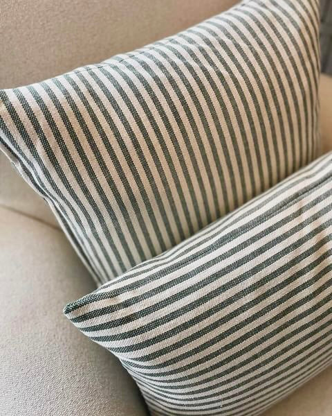 'Mariola' Recycled Stripe Grainsack Cushion - Green