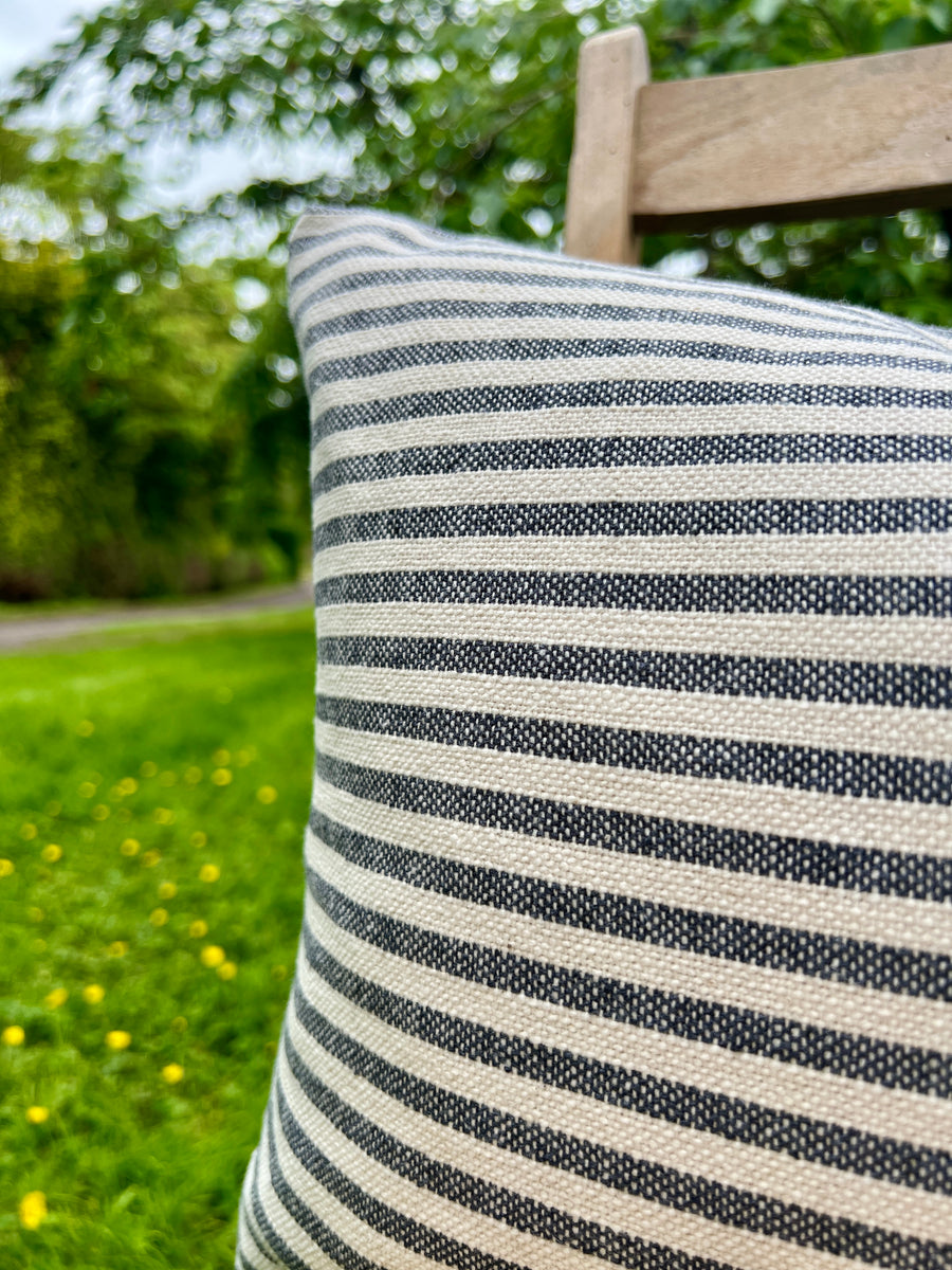 'Mariola' Recycled Stripe Grainsack Cushion - Charcoal