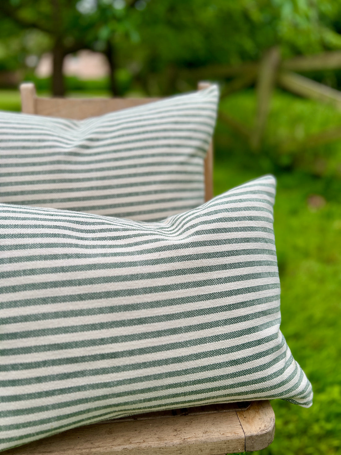 'Mariola' Recycled Stripe Grainsack Cushion - Green