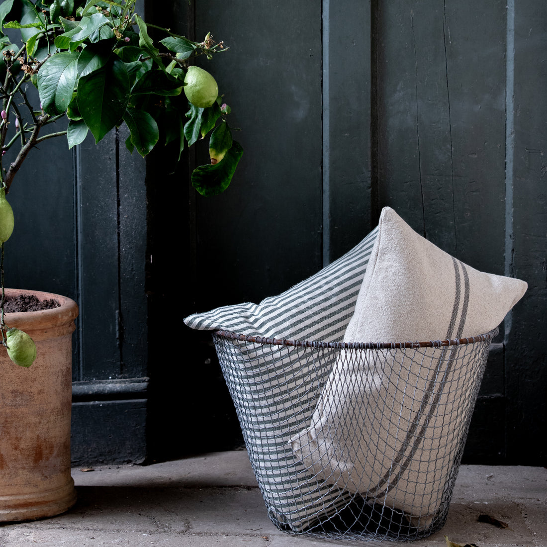 'Mariola' Recycled Stripe Grainsack Cushion - Charcoal