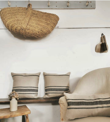 'Montblanc' Rustic Black Stripe Linen Cushion Cover