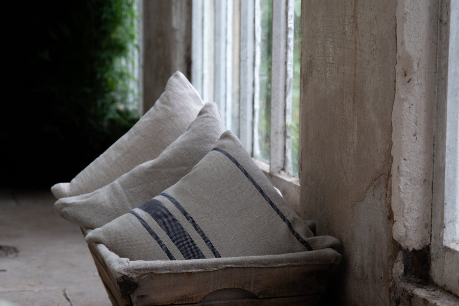 'Montblanc' Rustic Black Stripe Linen Cushion