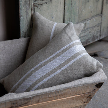 No Waste 'Montblanc' Rustic White Stripe Linen Cushion