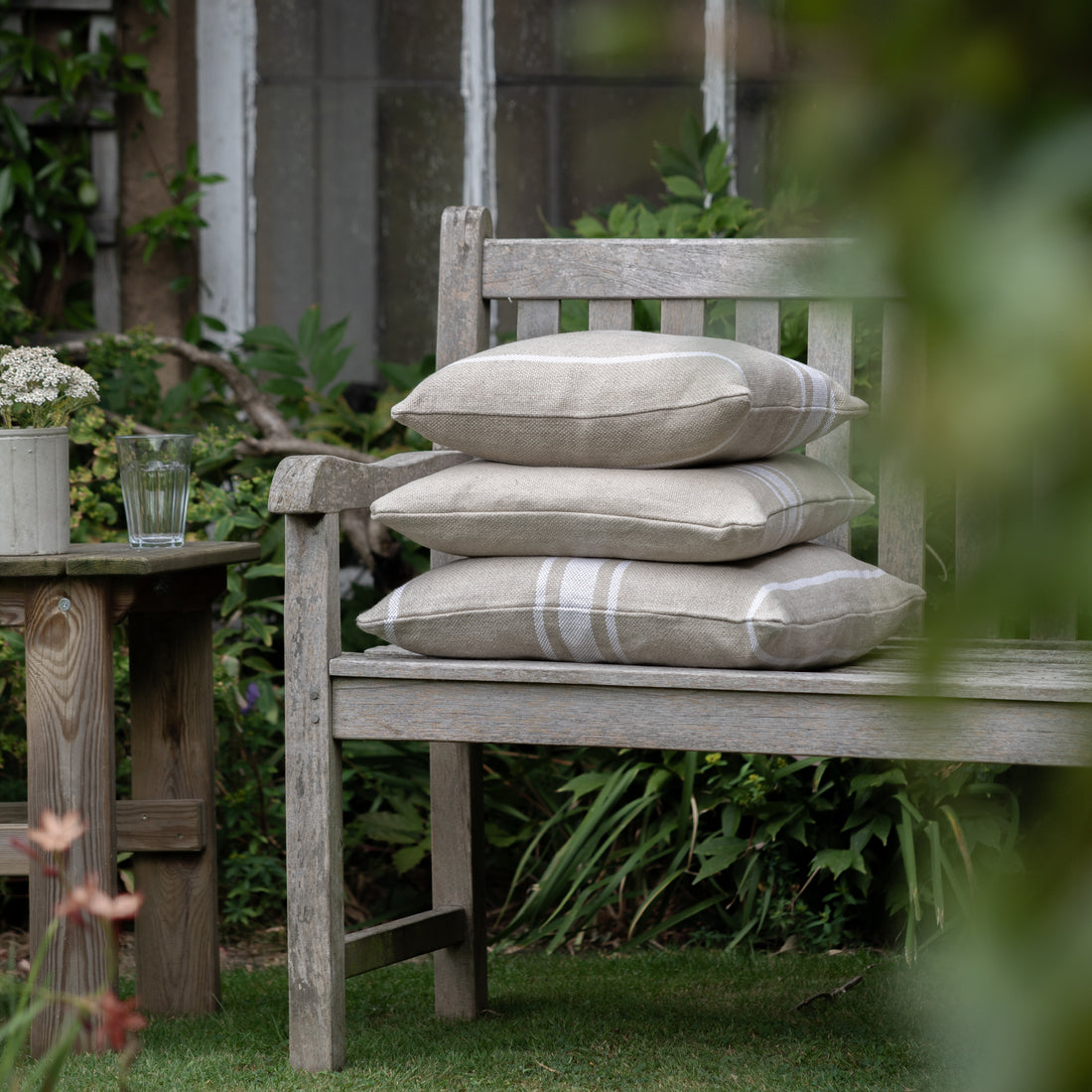 'Montblanc' Rustic White Stripe Linen Cushion