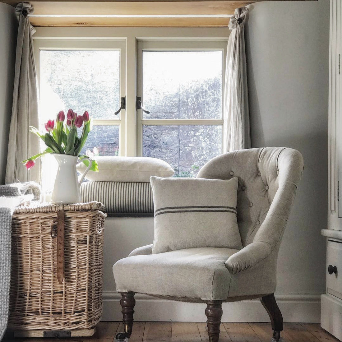 Rustic Grey Stripe Grainsack Cushion