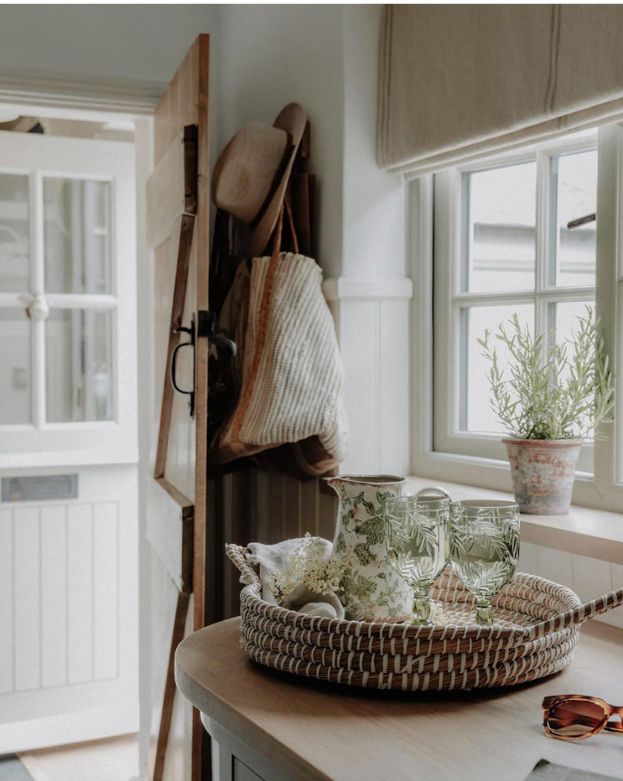 Handsewn Rustic Natural Stripe Grainsack Roman Blind - Made to Measure