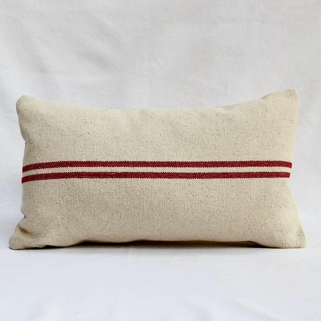 Rustic Red Stripe Grainsack Oblong Cushion