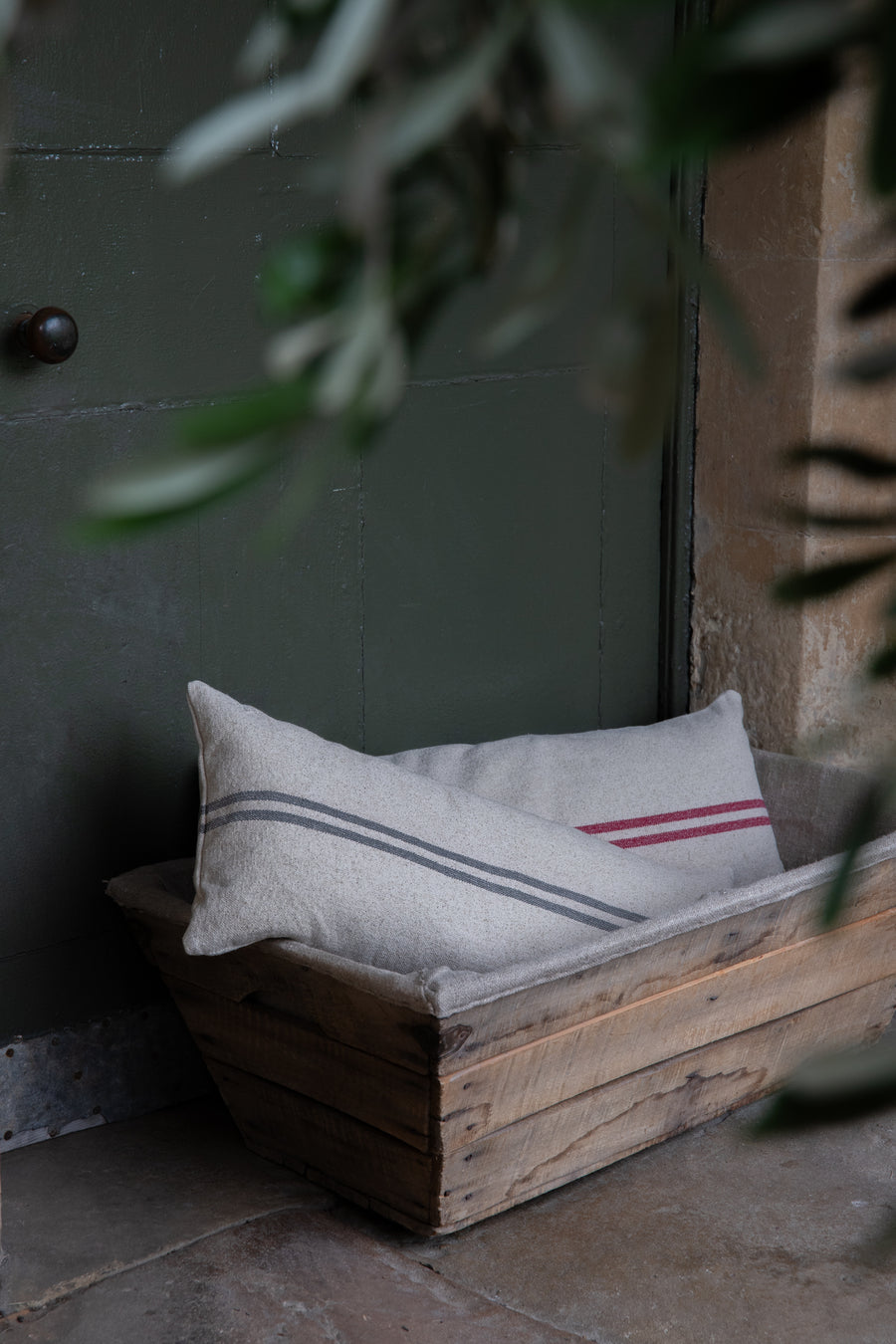 Rustic Grey Stripe Grainsack Bench Cushion