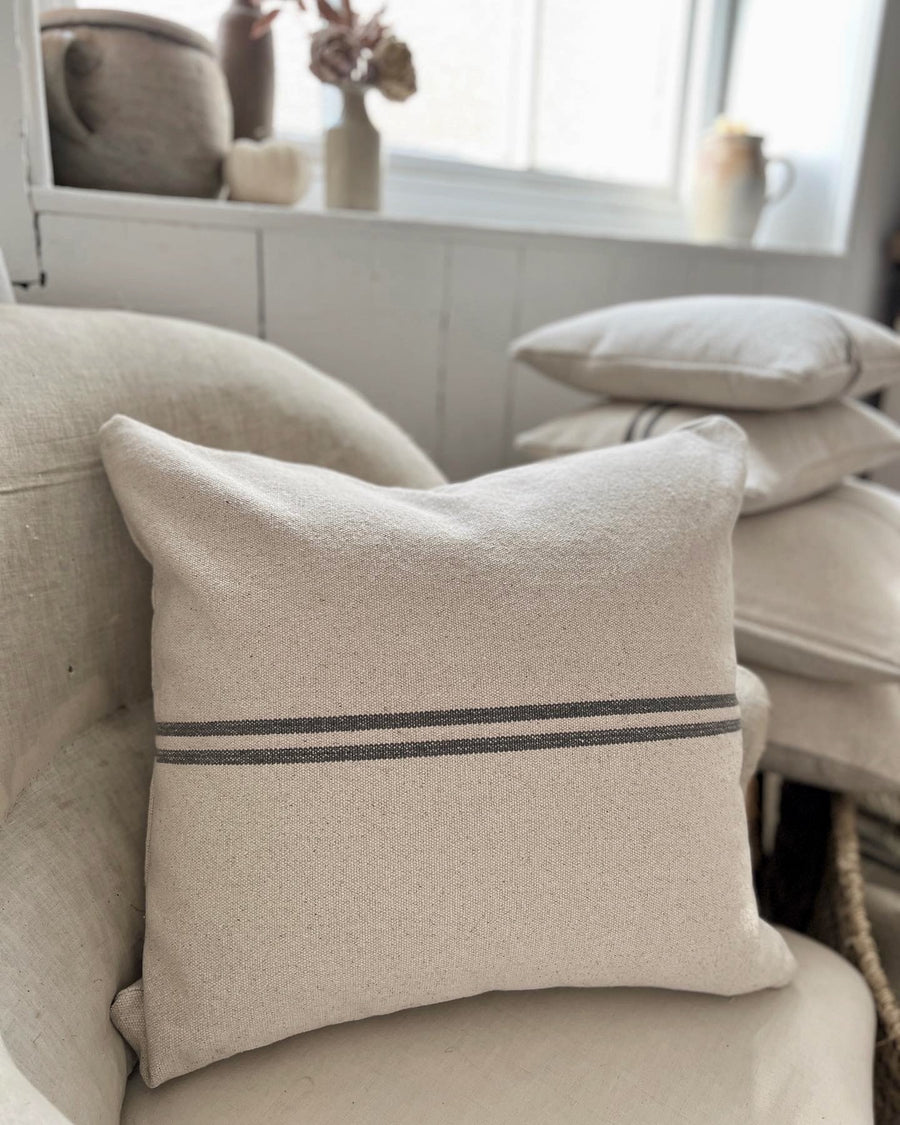 'No Waste' Rustic Grey Stripe Grainsack Cushion Cover