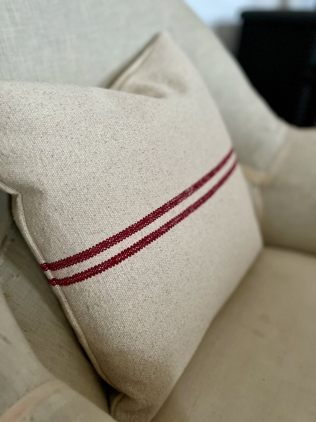 'No Waste' Rustic Red Stripe Grainsack Cushion Cover