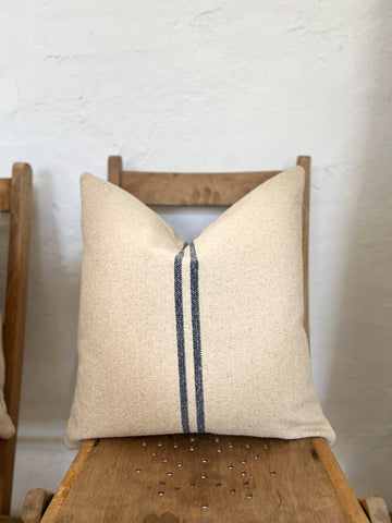 'No Waste' Rustic Blue Stripe Grainsack Cushion Cover 16 inch