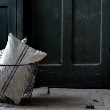 Rustic Grey Stripe Grainsack Oblong Cushion