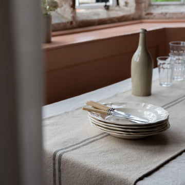 Rustic French Grey Stripe Grainsack Table Runner