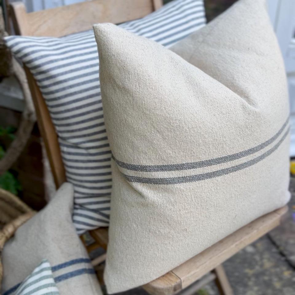 Rustic Grey Stripe Grainsack Cushion