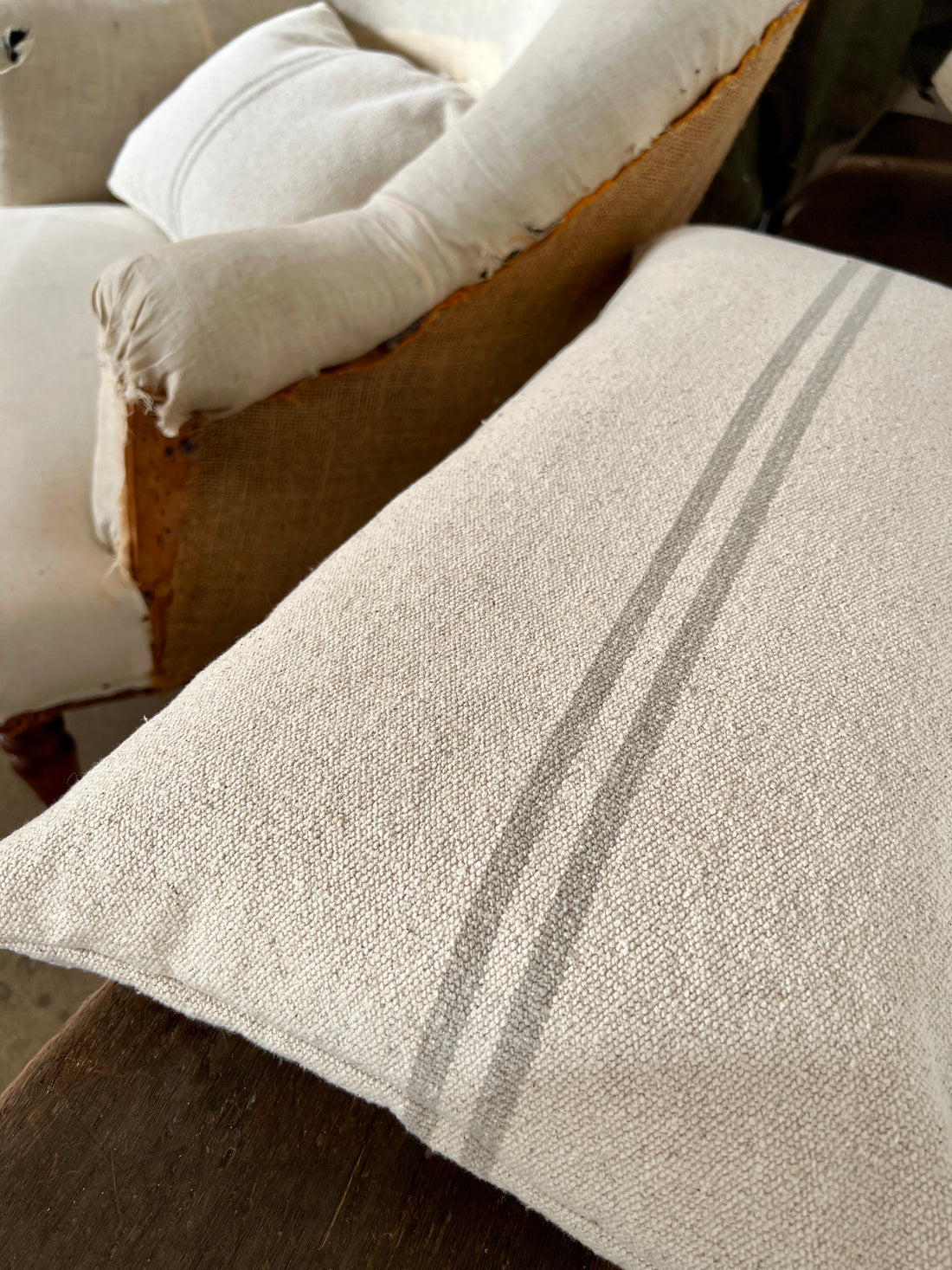 Rustic Natural Stripe Grainsack Oblong Cushion