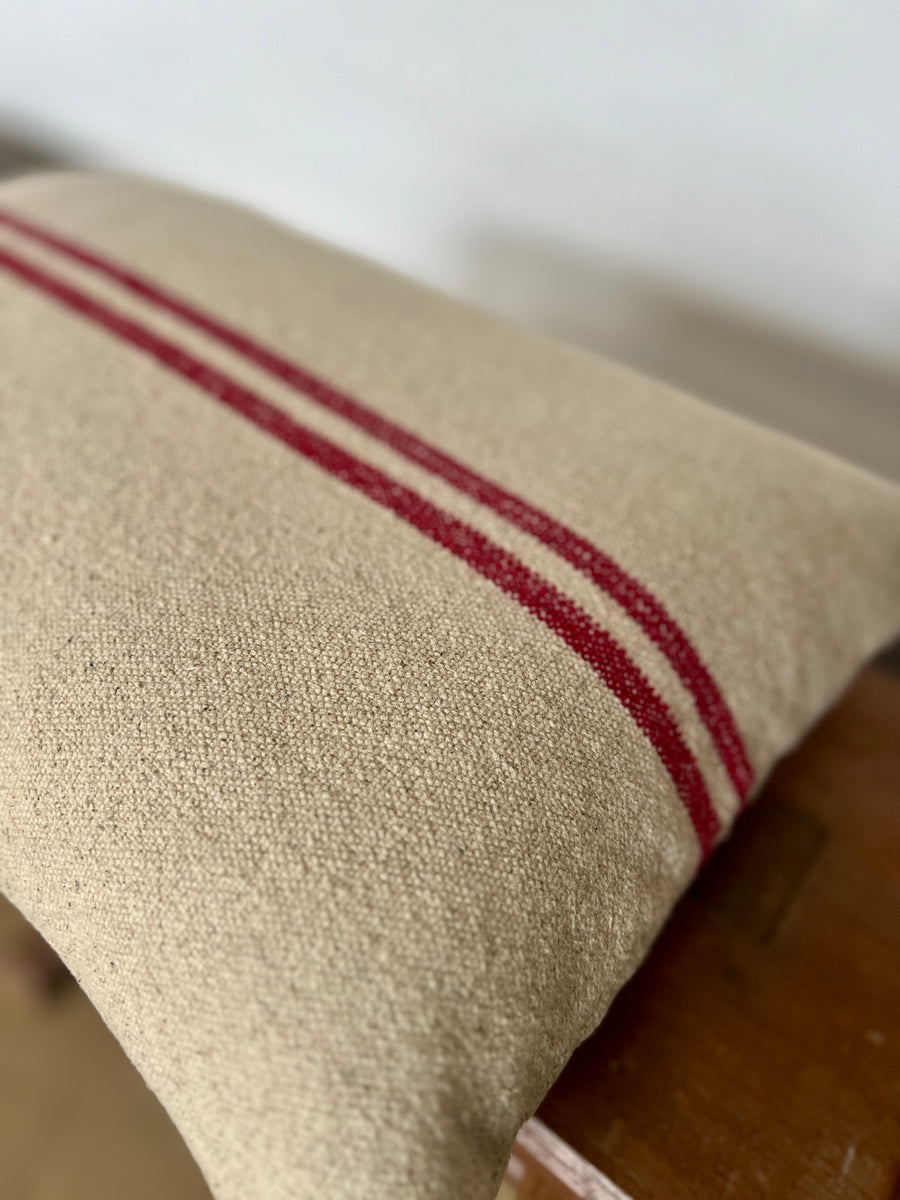 Rustic Red Stripe Grainsack Oblong Cushion