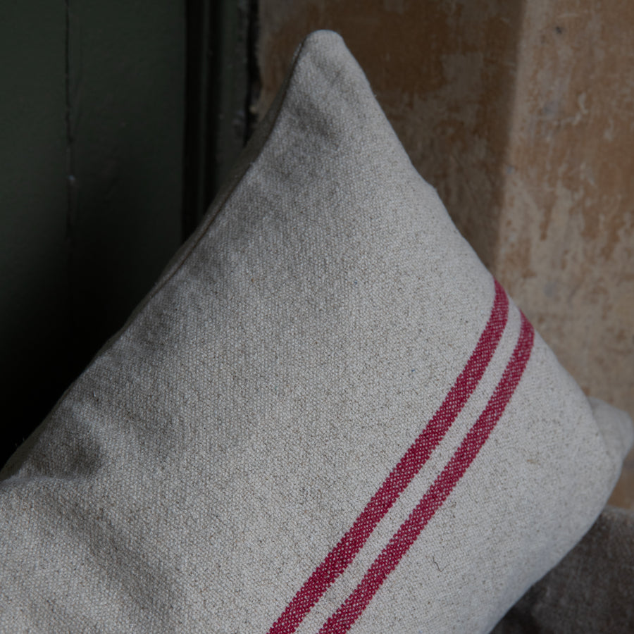 Rustic Red Stripe Grainsack Oblong Cushion