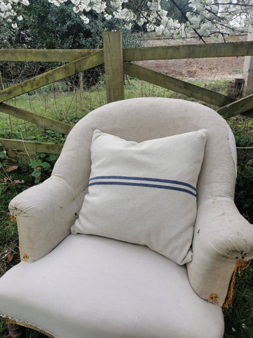 'No Waste' Rustic Blue Stripe Grainsack Cushion Cover